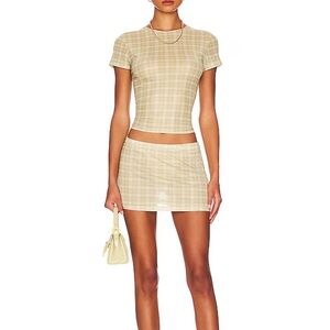 MIAOU Paloma Elsesser Fig Mini Skirt in Baby Plaid Limon size small